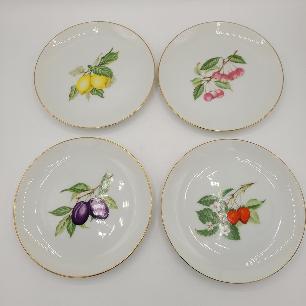 LV CO Porcelain Made In Japan Fruit Plates Set Of Four Cherry Strawberry...